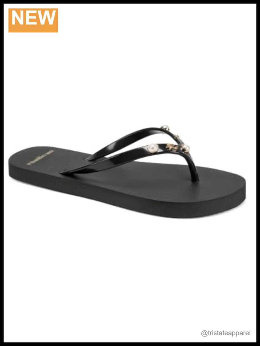 Pearl Embellished Thong Flat Sandals Slip On Round Toe Slingback